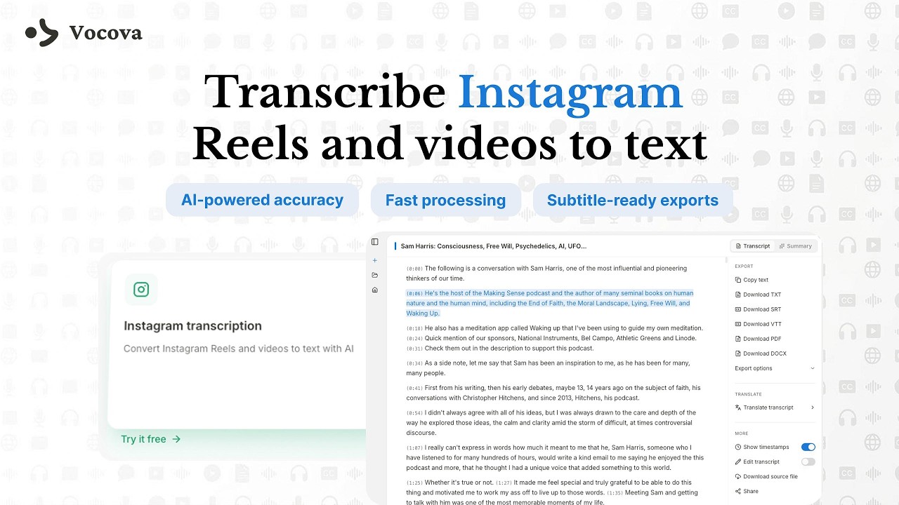 How to Transcribe Instagram Reels to Text Free – AI Tool | Vocova