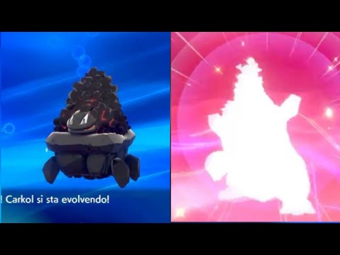 Carkol si evolve in Coalossal - Pokémon Spada e Scudo