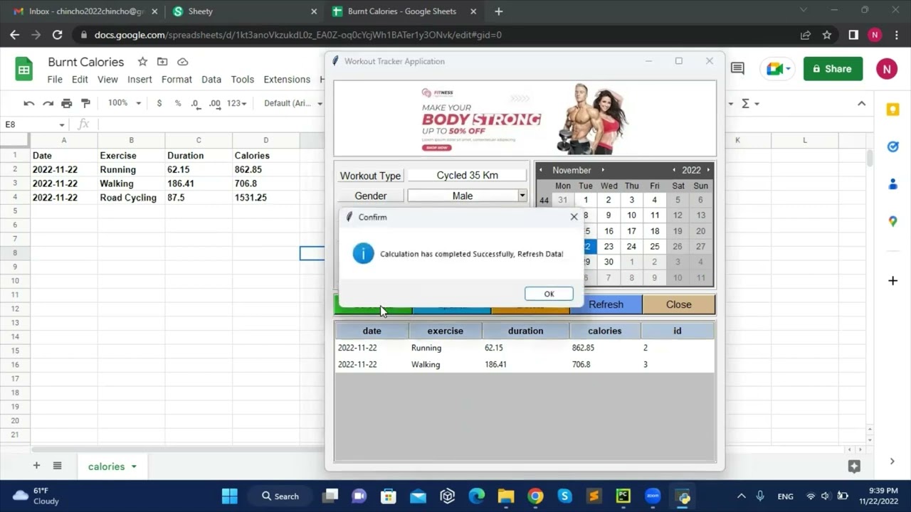 Burned Calories Tracking GUI Application with Tkinter