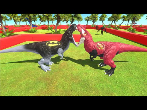 NEW BLACK BATMAN T-REX VS RED FLASH T-REX DEATH RUN | Animal Revolt Battle Simulator
