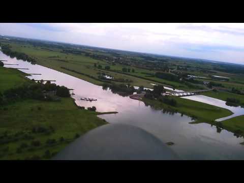 RC glider low over the river Rhine & Wageningen floodplains
