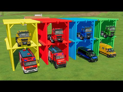 TRANSPORTING FIRE DEPARTMENT, POLICE CARS, BMW, DACIA, AMBULANCE, TRANSPORT TRUCK IN FS22 !