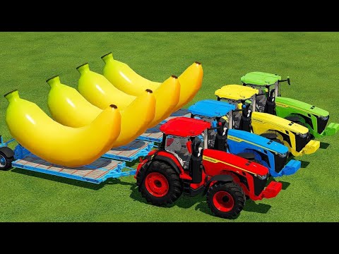 LOAD & TRANSPORT GIANT BANANAS WITH COLORED JOHN DEERE TRACTORS - Farming Simulator 22