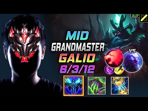 GrandMaster Galio MID vs Ryze - 천상계 미드 갈리오 템트리 룬 만년서리 포식자 ガリオ Галио 正义巨像 加里歐 - LOL KR 11.17