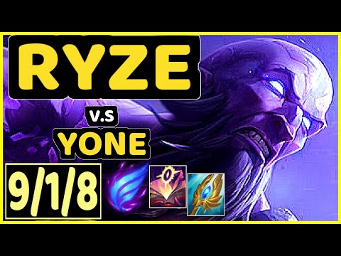 RYZE vs YONE - 9/1/8 KDA MID GAMEPLAY - NA Ranked GRANDMASTER