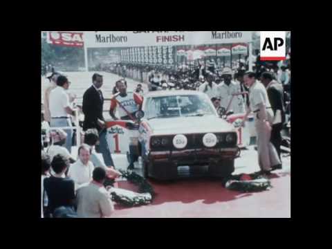 Preston's car (he finished third) round bend. Aaltonen's car (he came second) round bend. Winner's c