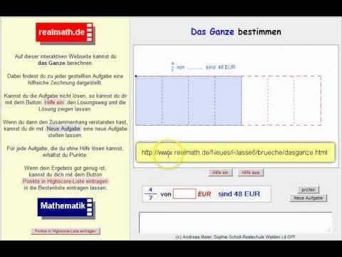 Das Ganze bestimmen - Anschauliche Bruchrechnung auf realmath.de