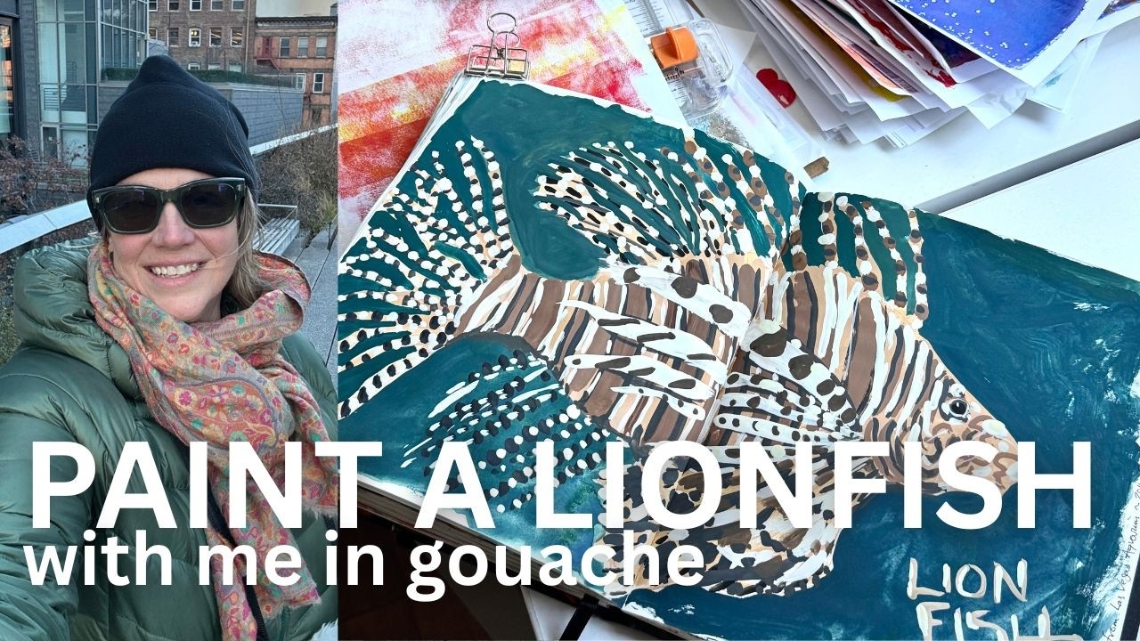 Paint a Lionfish with Me- a step-by-step process video for painting with gouache