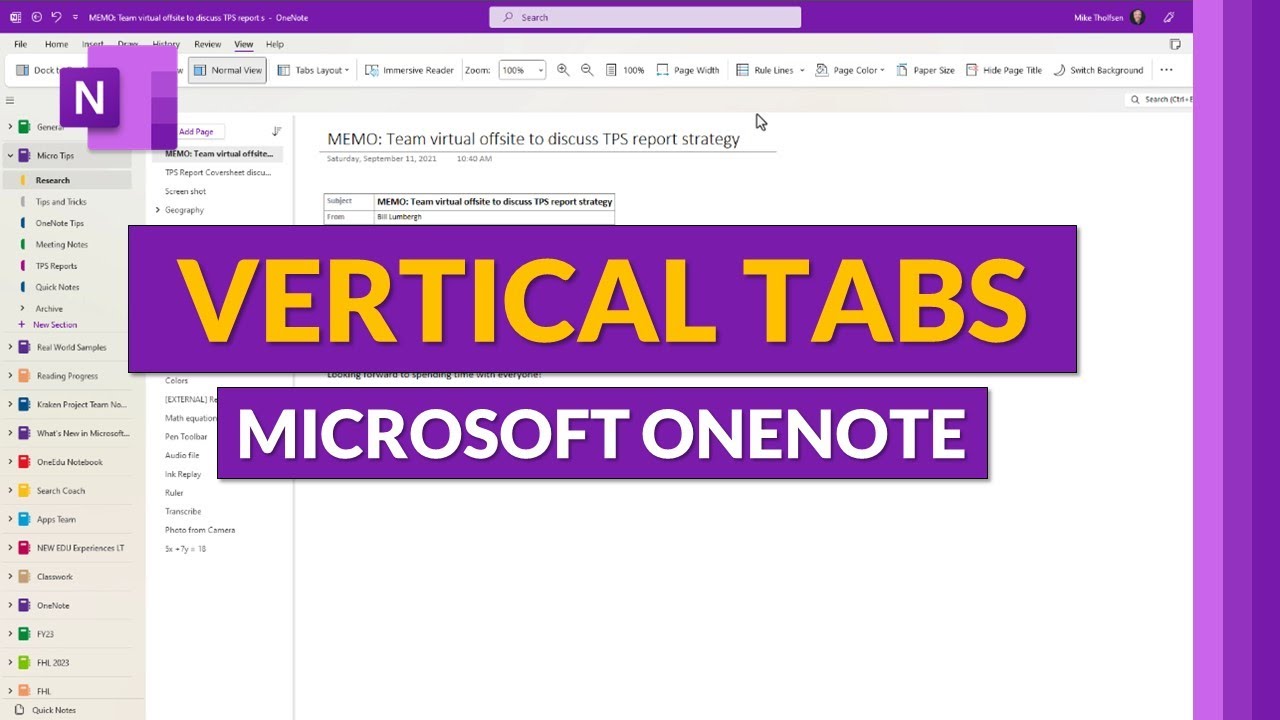Vertical Tabs Layout in Microsoft OneNote 365 Desktop