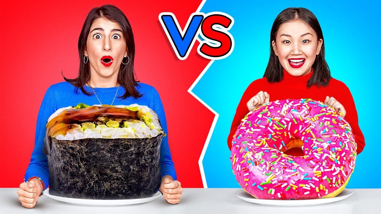 ЧЕЛЛЕНДЖ «ГИГАНТСКАЯ vs КРОШЕЧНАЯ ЕДА» НА 24 ЧАСА! Большие и маленькие порции от 123 GO! CHALLENGE