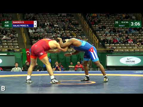 Round 1 FS - 97 kg: R. BAKIROV (AZE) v. R. SALAS PEREZ (CUB)