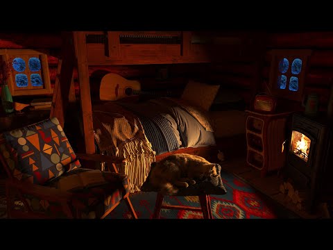 ASMR for Sleep - Cat in a Cozy Winter Cabin Ambience