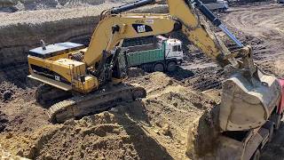 Double-Bench Mining In Action: Caterpillar 390D & 365C Excavators Load Overburden - Interkat SA