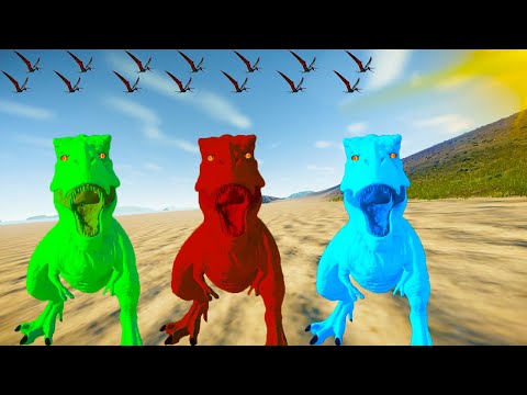 Rexy Color Pack vs Spinosaurus, Indoraptor, I-Rex - Jurassic World Evolution Dinosaurs Fighting