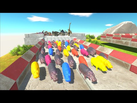 CHASE SPEED RACE TO EAT MANY COLOR HIPPOPOTAMUS - Animal Revolt Battle Simulator