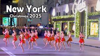 4K NYC Christmas Walk ✨ Saks Fifth Avenue Light Show &amp; Holiday Windows | 6th Ave Giant Decorations