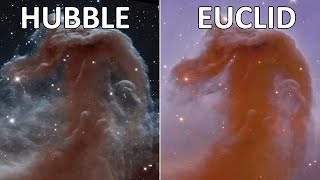 Hubble vs Euclid Space Telescope Image Comparison - Horsehead Nebula