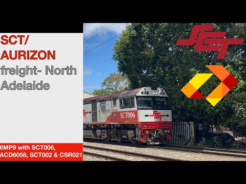 SCT/AURIZON intermodal through Hawker St: 6MP9 with #SCT006 #ACD6058 #SCT002 & #CSR021