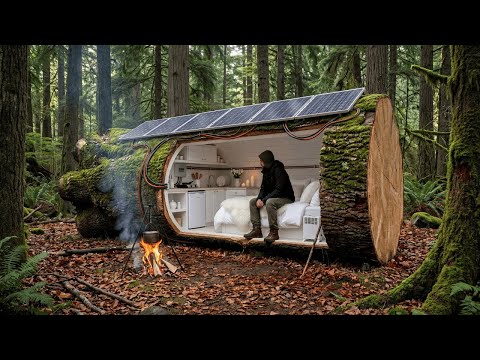Building a house in the forest (ASMR) - This man built a mini house inside a tree trunk by himself