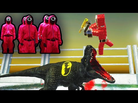 BATMAN T-REX vs SQUID GAME SPINO DEATH CLIMB - Animal Revolt Battle Simulator | arbs