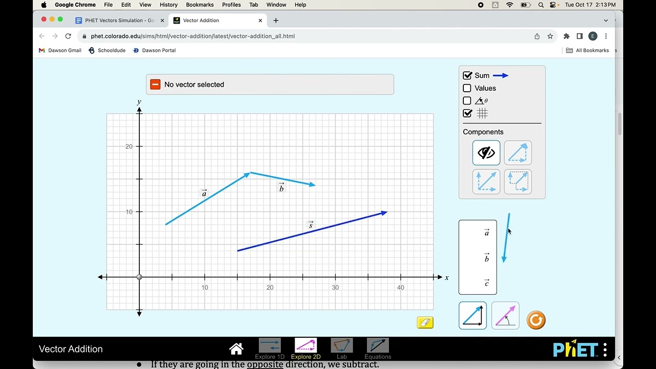 PhET vector simulation worksheet explanation