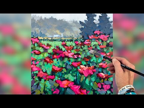 Painting Colorful Flowers on a Gray Day | Live Acrylic Landscape Painting