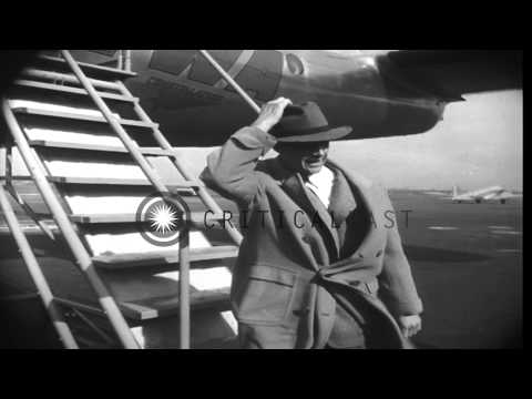 Hollywood movie stars aboard a Lockheed Constellation plane piloted by aviator Ho...HD Stock Footage