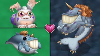 Baby Blabbit, Baby Bowhead and Adult Bowhead (My Singing Monsters: Dawn of Fire)