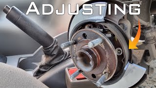 Car still moves with handbrake on/How to adjust Parking pedal brakes Chevrolet /Adjusting brake drum