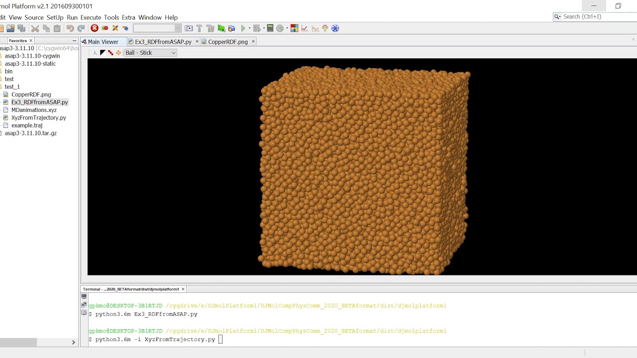 Radial Distribution Function from ASAP Calculation in the DJMol System