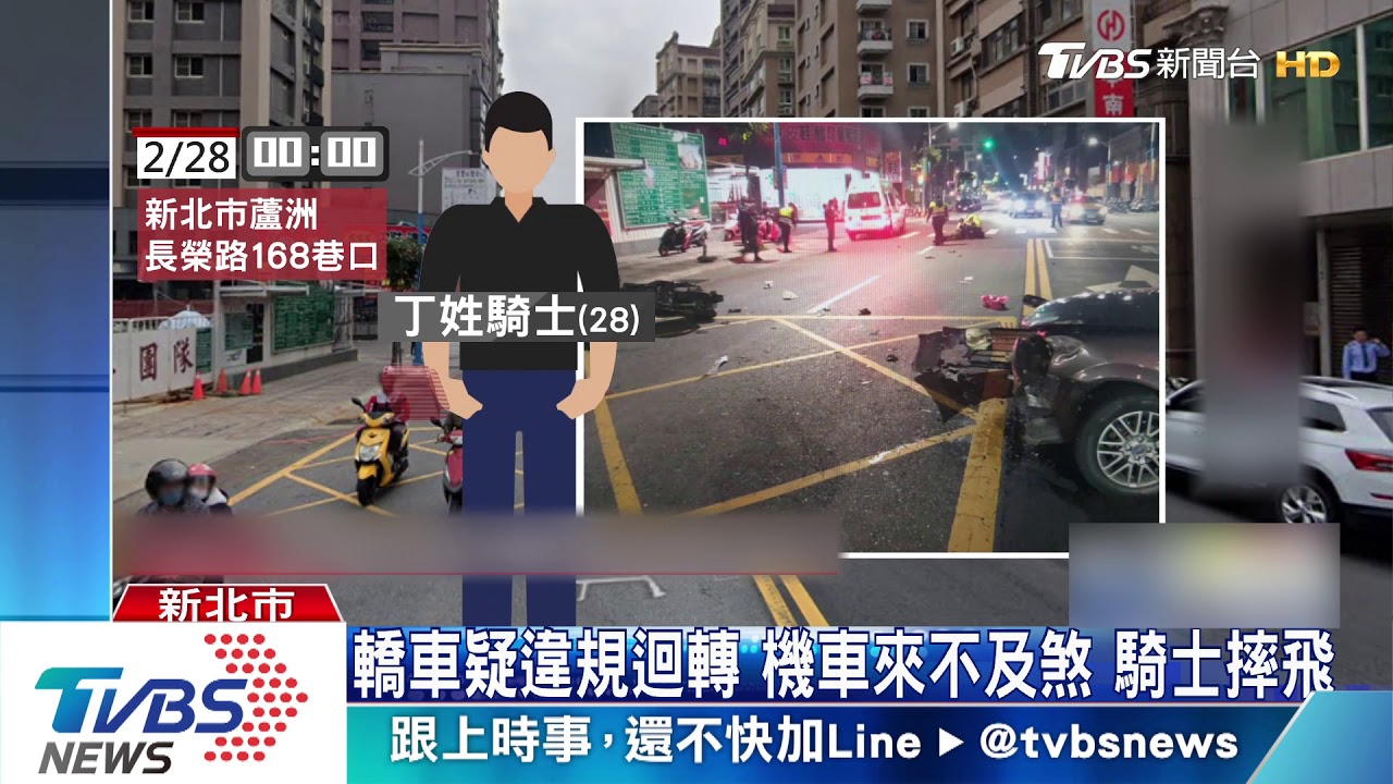 轎車疑違規迴轉!機車來不及煞 騎士摔飛