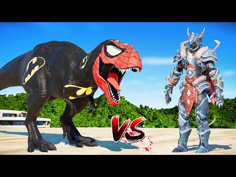 (Jurassic World Evolution🌍)Bat SpiderMan T-Rex vs Knight Dinosaurs Fight