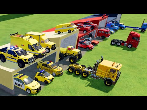 TRANSPORTING CARS, AMBULANCE, POLICE CARS, FIRE TRUCK, MONSTER TRUCK OF COLORS! WITH TRUCKS! - FS 22