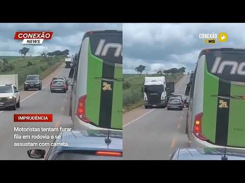 Vídeo: Motoristas tentam furar fila em rodovia e se assustam com carreta.
