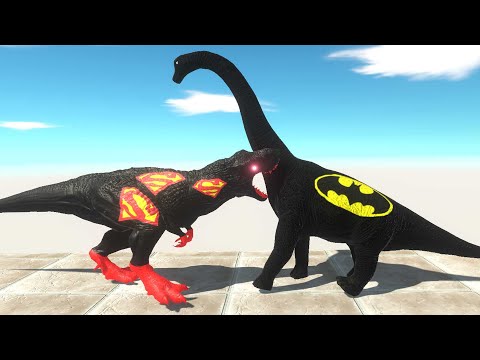 DARK SUPERMAN T-REX vs BATMAN BRACHIOSAURUS DEATH FALL - Animal Revolt Battle Simulator