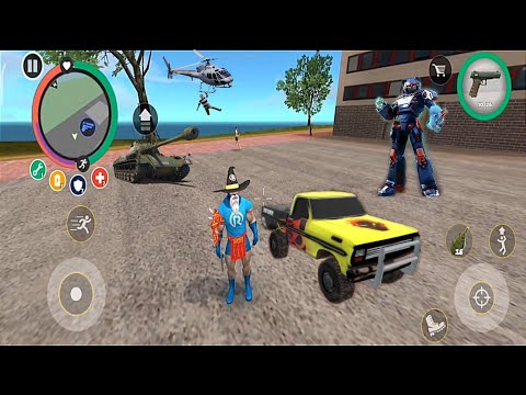 Rope Hero: Vice Town | Transfomer Yellow Robot Car , Destroyed Green Robot Car