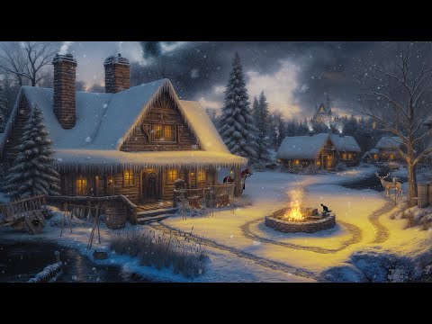 Fantasy Medieval Village Winter Ambience | Blizzard, Crackling Fire, White Noise for Sleep & Relax