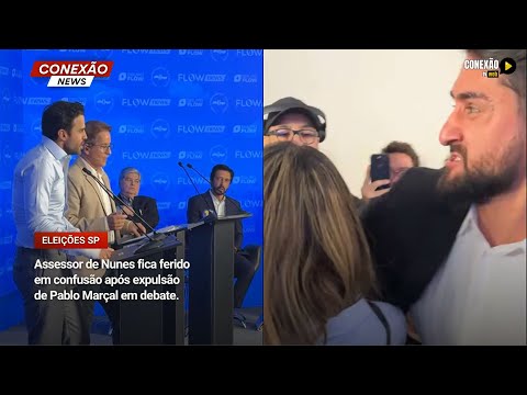 Vídeo: Assessor de Nunes fica ferido em confusão após expulsão de Pablo Marçal em debate.