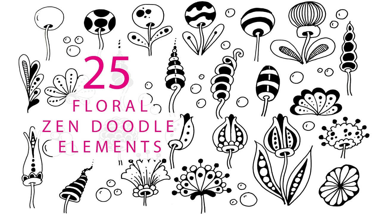 25 Zen Doodle Flowers, Doodles, Zen Doodle Art , Tangle art, Floral Doodling