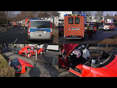 PKW kollidiert mit Bus, Fahrerin eingeklemmt, mehrere Verletzte | Großeinsatz Wiesbaden - 11.02.2017