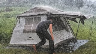 DESTRUCTIVE WINDSTORM‼️CAMPING IN HEAVY RAIN WITH STRONG WINDSTORM