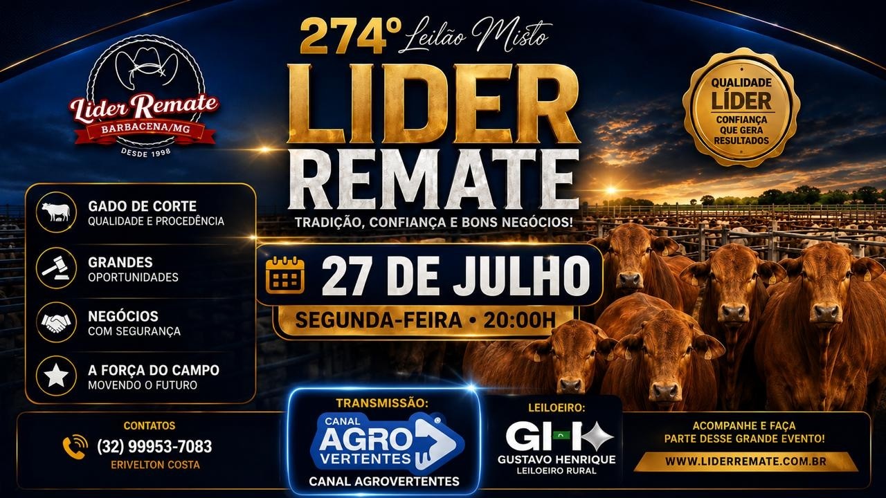 274º LEILÃO MISTO LÍDER REMATE - SÃO JOÃO DEL REI/MG - 27/07/2026