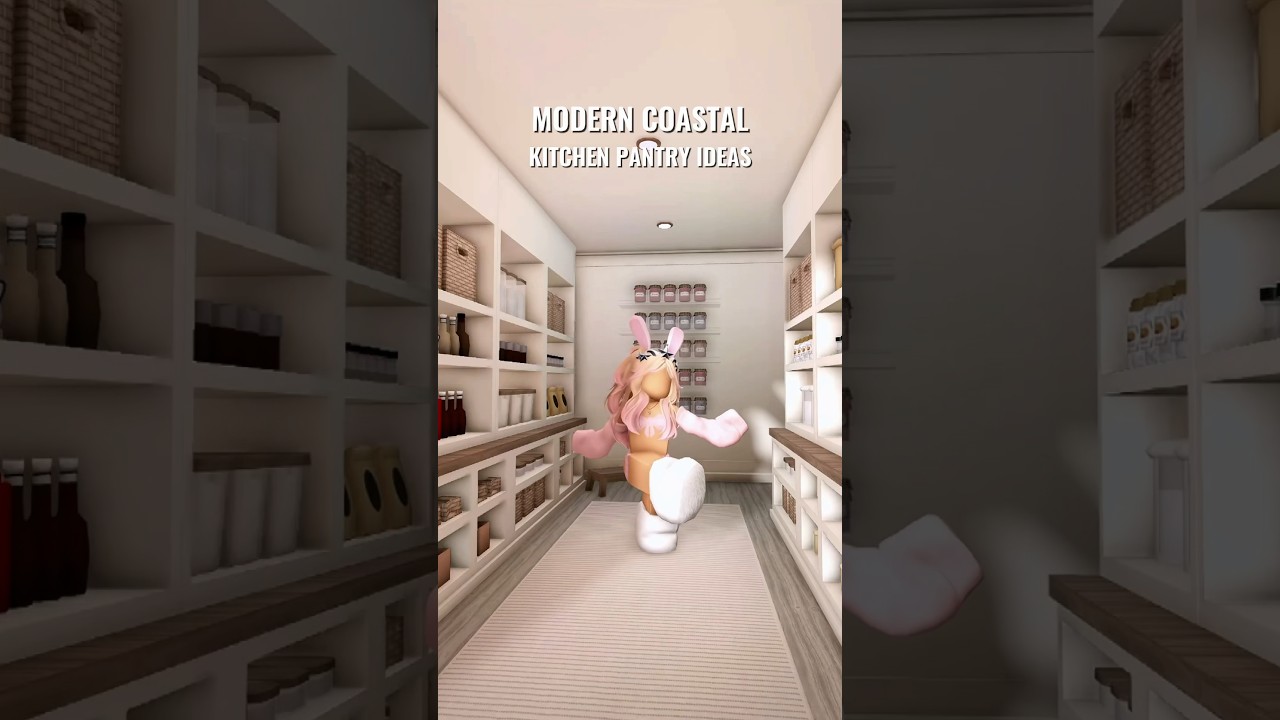 Modern coastal house kitchen pantry, storage, organization ideas 🤍 #bloxburg #bloxburghouse #roblox