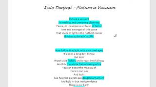 HSC - Kae Tempest's performance poetry 'Picture A Vacuum' - detailed analysis