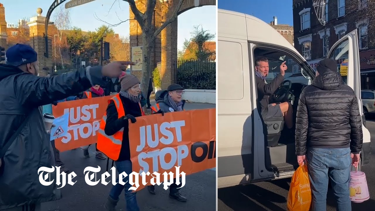 La police réprimande un piéton furieux qui a lancé une orange sur des manifestants