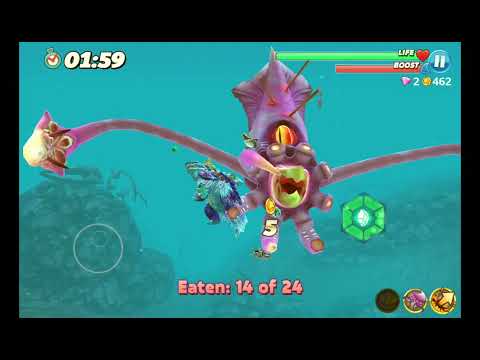 Playing hungry shark world colossal squid boss battle as shin sharkjira