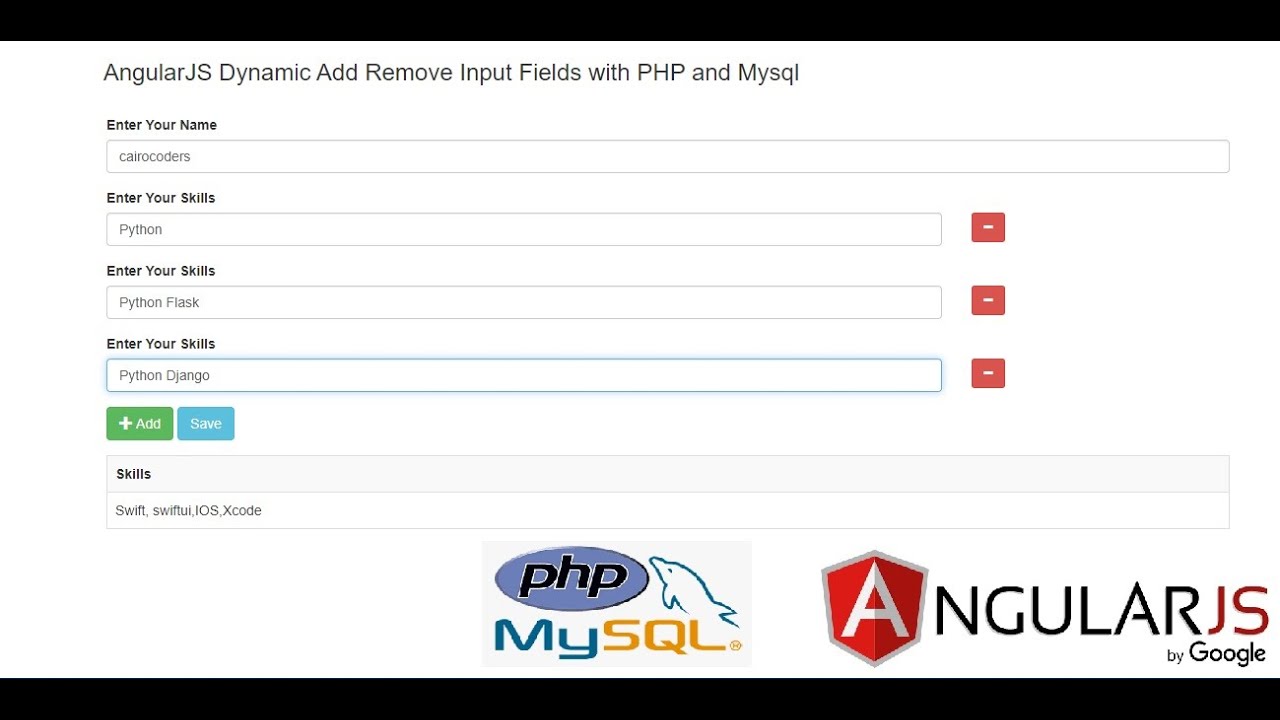 AngularJS Dynamic Add Remove Input Fields with PHP and Mysql