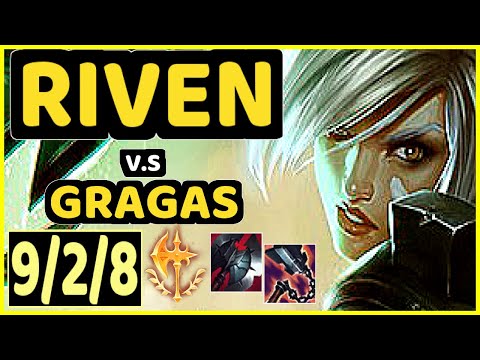 RIVEN vs GRAGAS - 9/2/8 KDA TOP GAMEPLAY - EUW Ranked GRANDMASTER