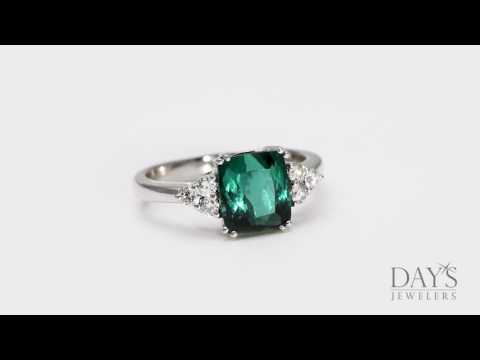 Cushion Cut Green Tourmaline Ring with Diamonds in 14kt White Gold (1/5ct tw)