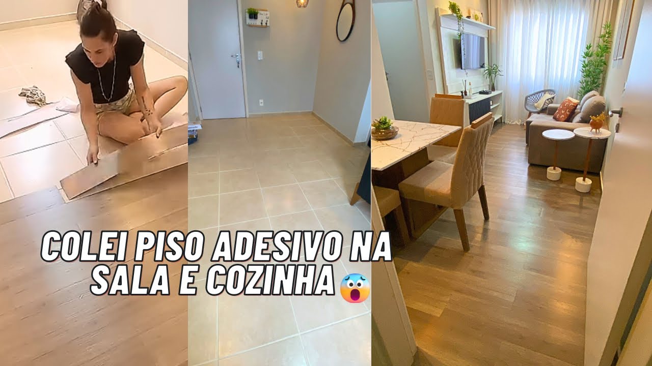 COMO FIZ UMA TRANSFORMAÇÃO RÁPIDA SEM SUJEIRA/ COLOQUEI PISO VINILICO ADESIVO NA SALA E COZINHA